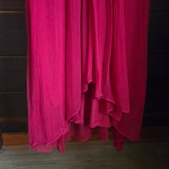 Soft Surroundings Red Babydoll Midi Dress 6 Semi-sheer Chiffon Wedding Romantic - Picture 7 of 12